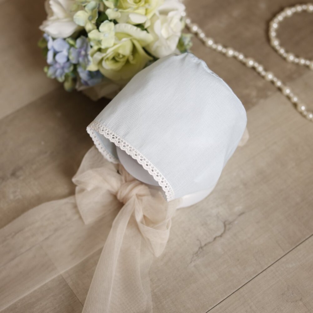 RARE Blue Vintage Newborn Diaper Set With Bonnet Lace and Tulle Newborn NWOT - Picture 2 of 9